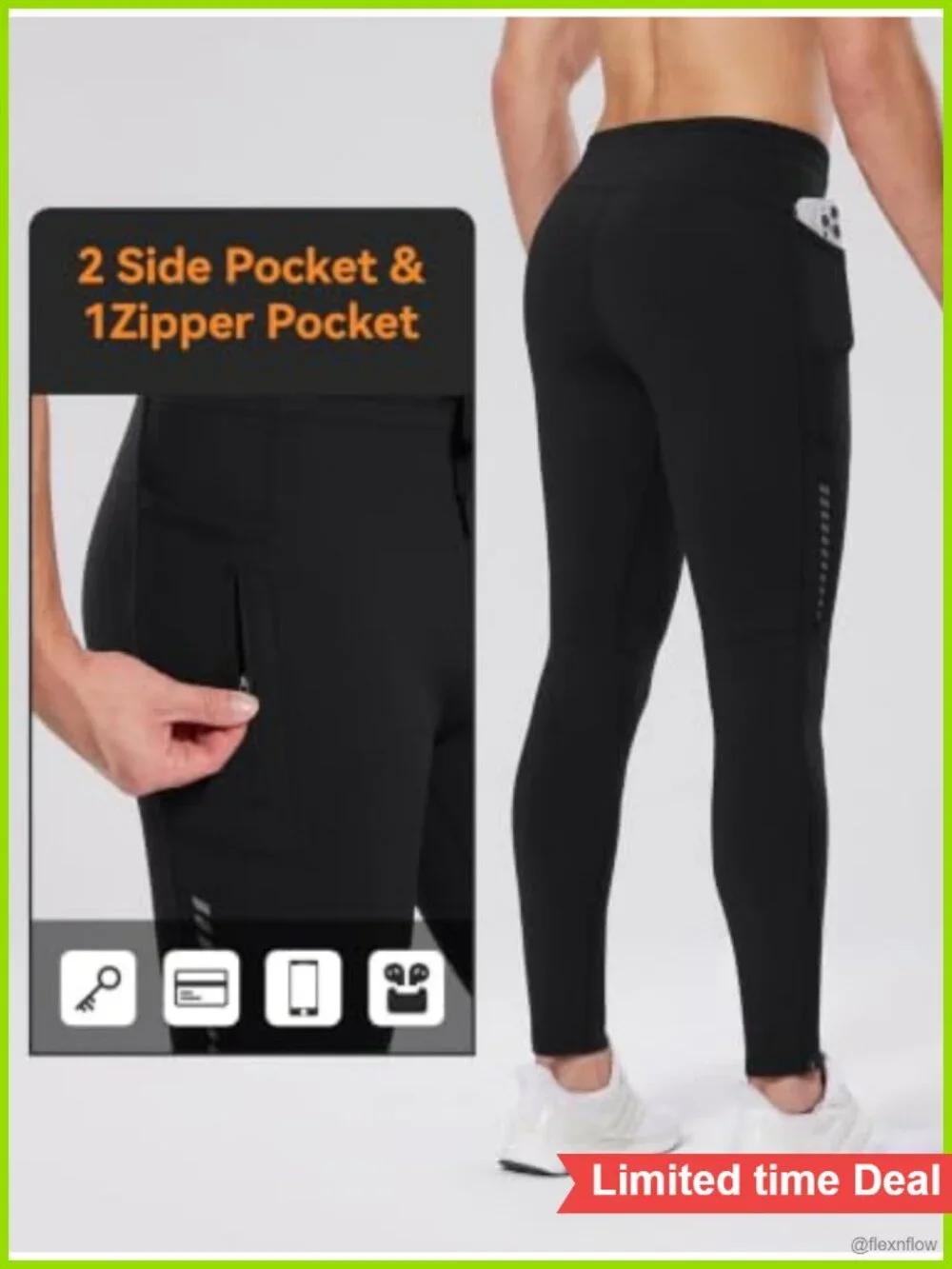 Men's Fleece Thermal Running Tights Winter Leggings with Pockets